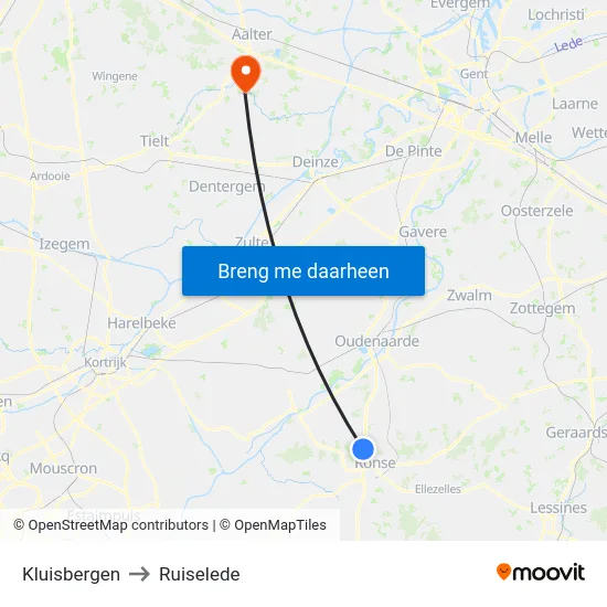 Kluisbergen to Ruiselede map