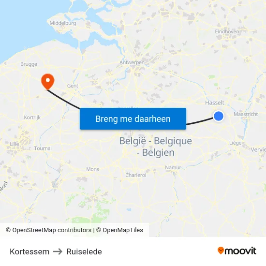 Kortessem to Ruiselede map