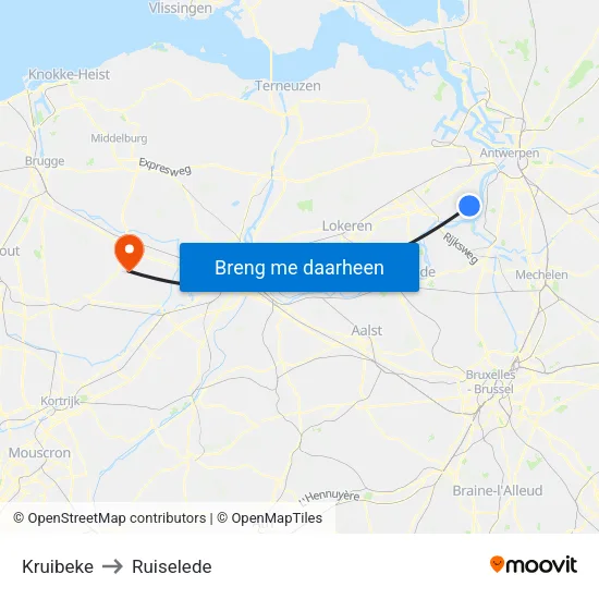 Kruibeke to Ruiselede map