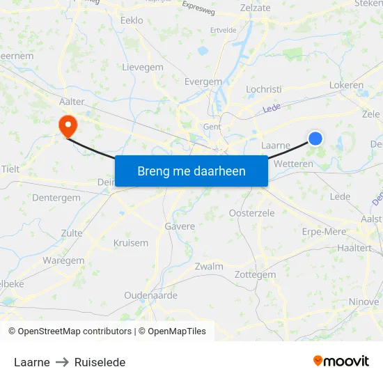Laarne to Ruiselede map