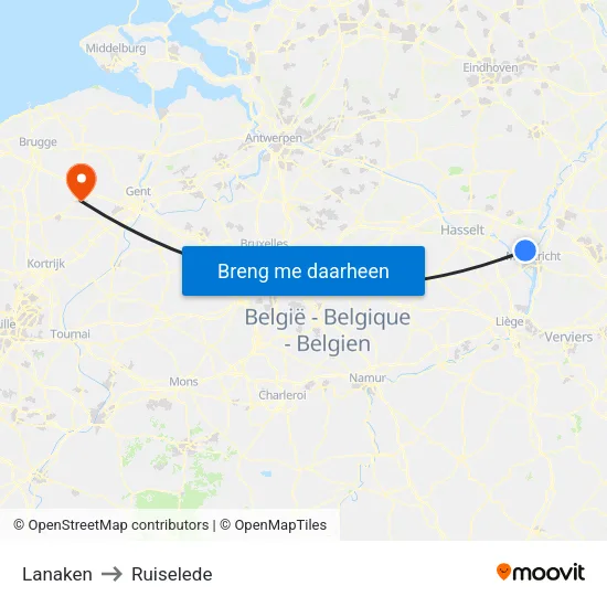 Lanaken to Ruiselede map