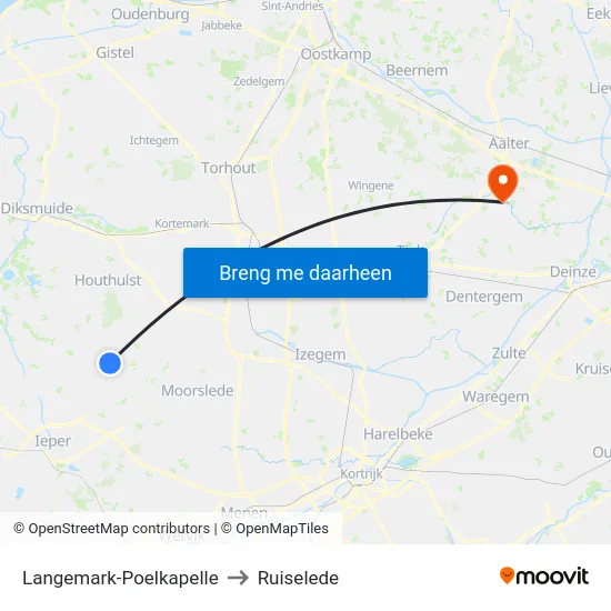Langemark-Poelkapelle to Ruiselede map