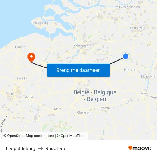 Leopoldsburg to Ruiselede map