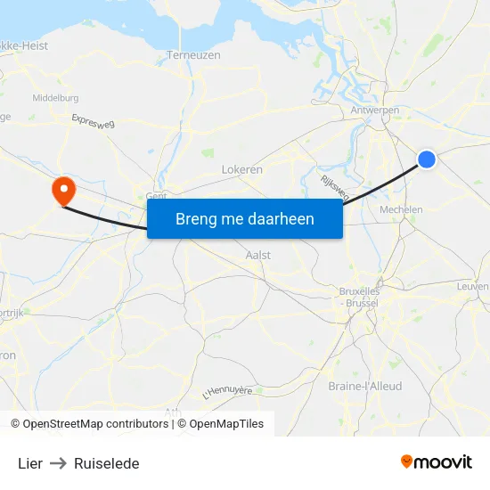 Lier to Ruiselede map