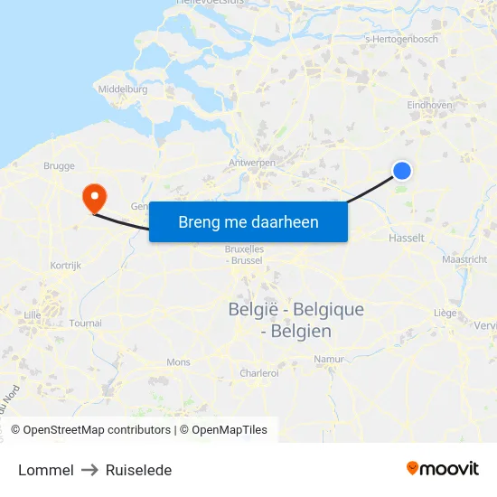 Lommel to Ruiselede map