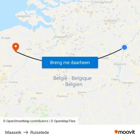Maaseik to Ruiselede map