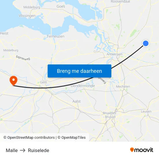 Malle to Ruiselede map