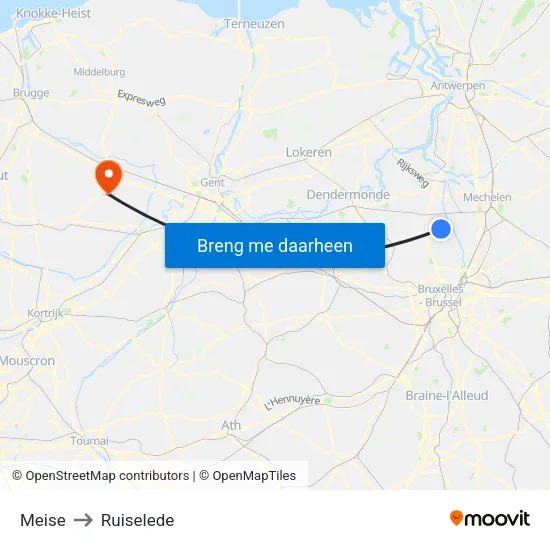 Meise to Ruiselede map