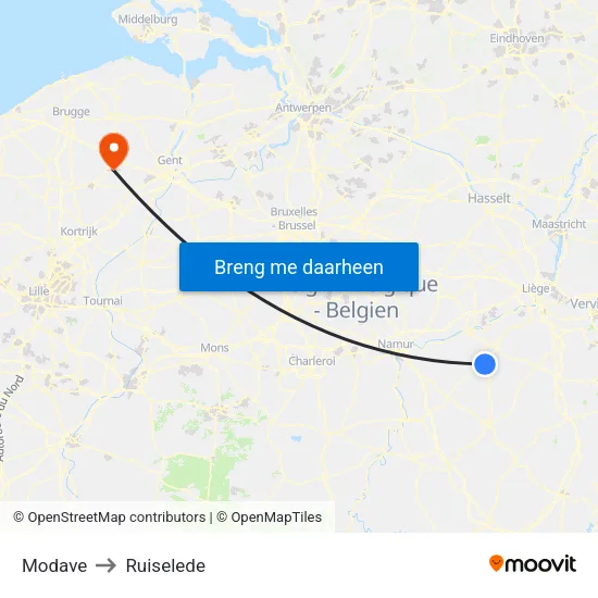 Modave to Ruiselede map