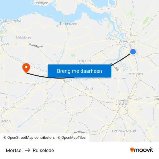 Mortsel to Ruiselede map