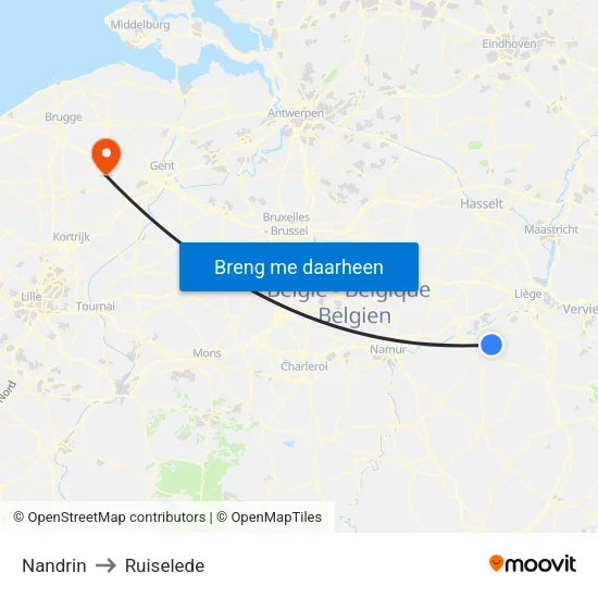 Nandrin to Ruiselede map