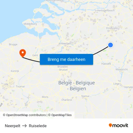Neerpelt to Ruiselede map