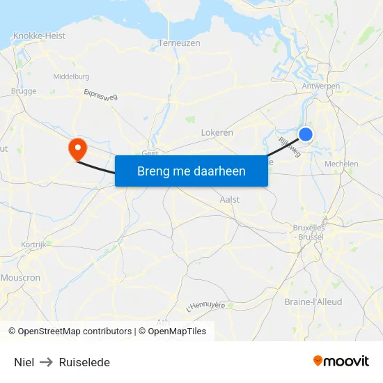 Niel to Ruiselede map
