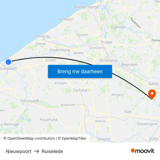 Nieuwpoort to Ruiselede map