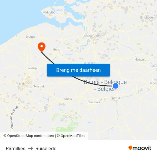 Ramillies to Ruiselede map
