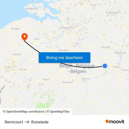 Remicourt to Ruiselede map