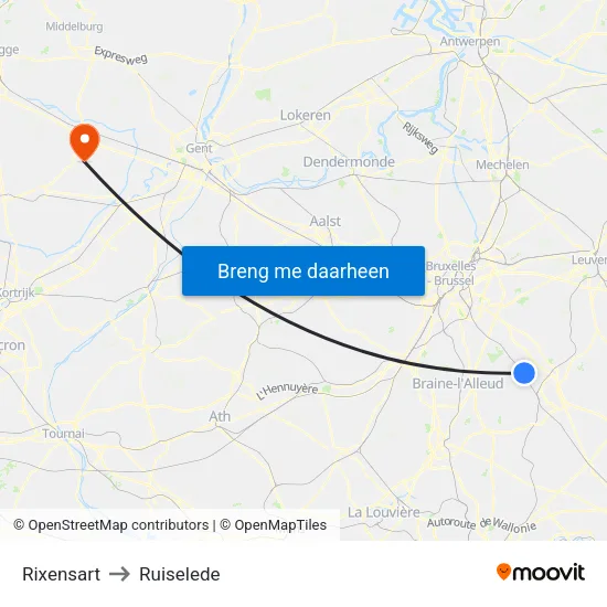 Rixensart to Ruiselede map