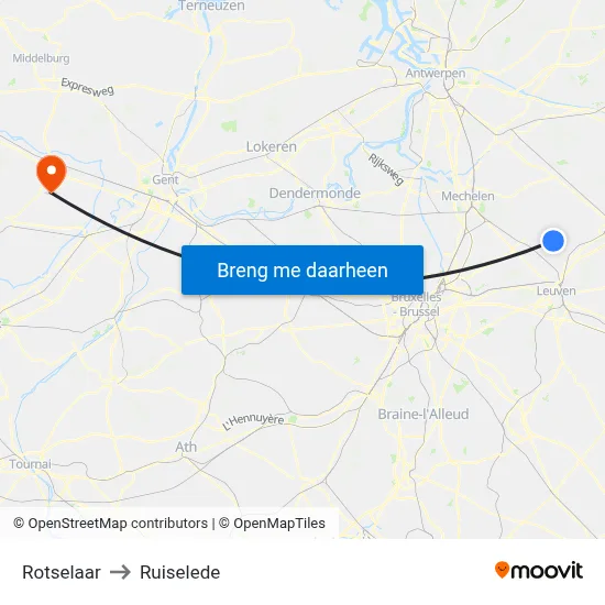 Rotselaar to Ruiselede map