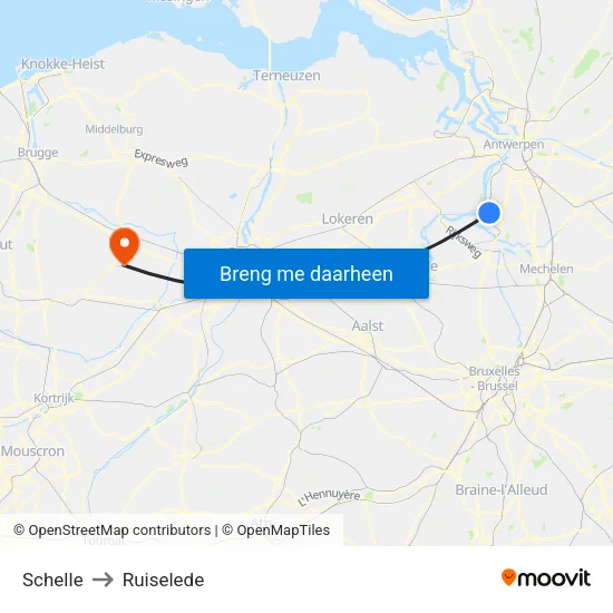 Schelle to Ruiselede map