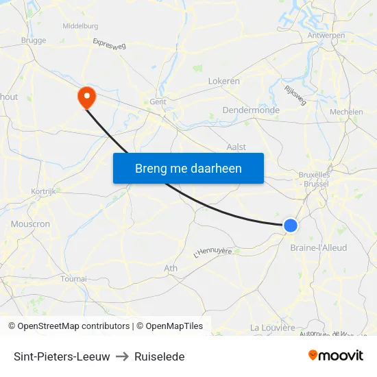 Sint-Pieters-Leeuw to Ruiselede map