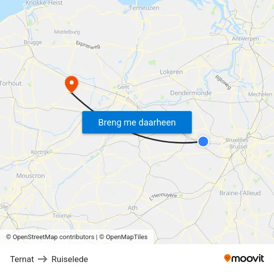 Ternat to Ruiselede map