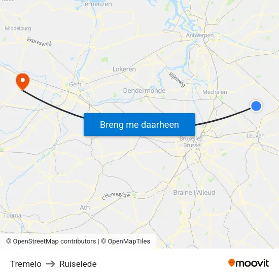 Tremelo to Ruiselede map