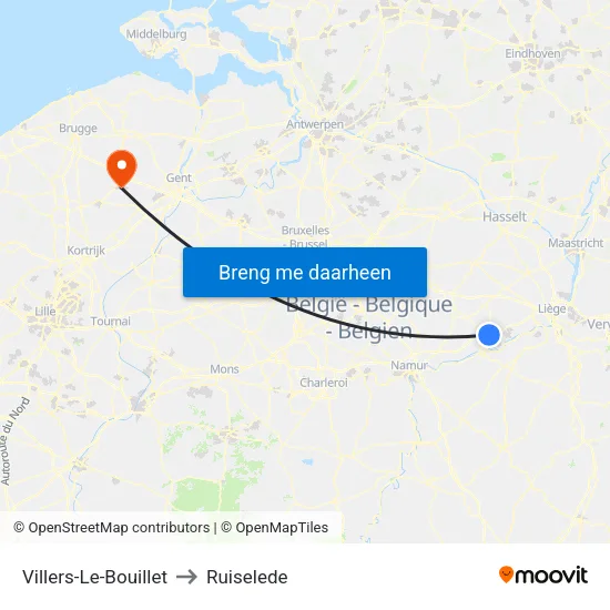 Villers-Le-Bouillet to Ruiselede map