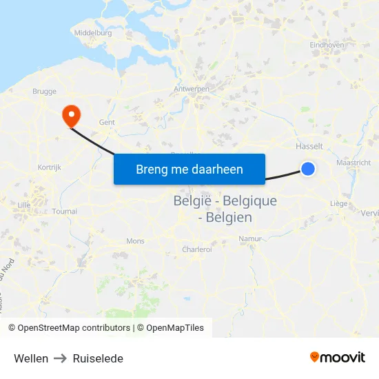 Wellen to Ruiselede map