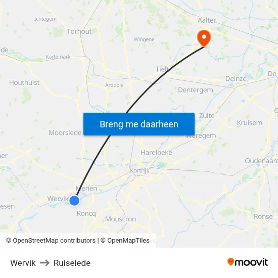 Wervik to Ruiselede map
