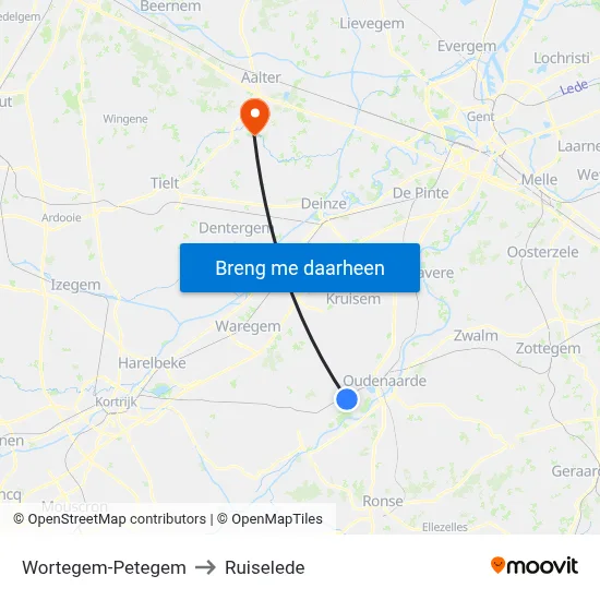 Wortegem-Petegem to Ruiselede map