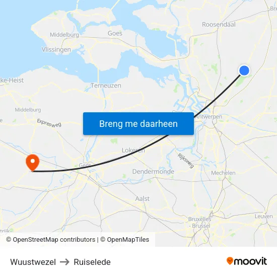 Wuustwezel to Ruiselede map