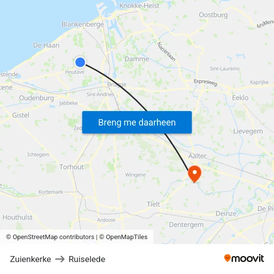 Zuienkerke to Ruiselede map