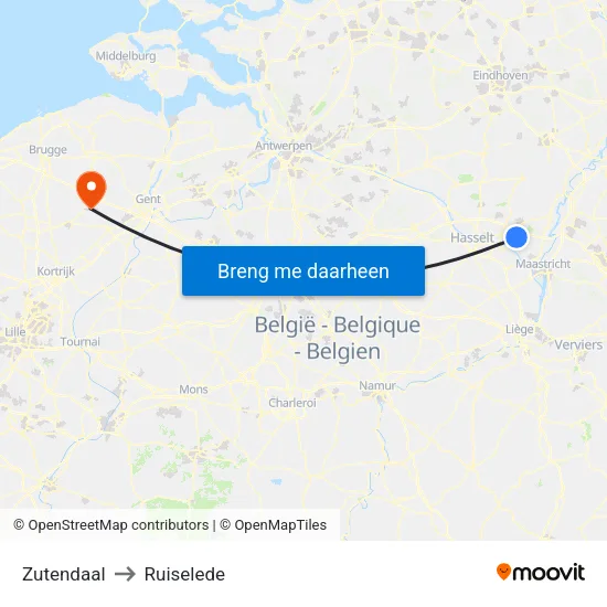 Zutendaal to Ruiselede map