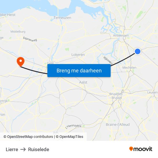 Lierre to Ruiselede map