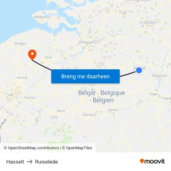 Hasselt to Ruiselede map