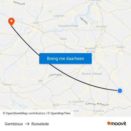 Gembloux to Ruiselede map