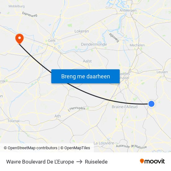 Wavre Boulevard De L'Europe to Ruiselede map