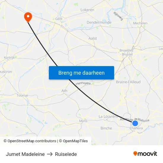 Jumet Madeleine to Ruiselede map