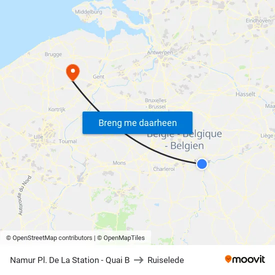 Namur Pl. De La Station - Quai B to Ruiselede map