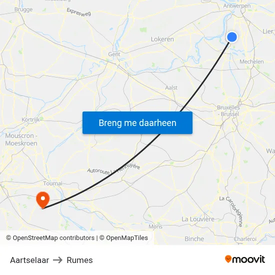 Aartselaar to Rumes map