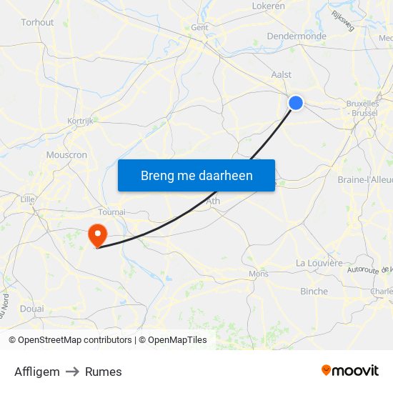 Affligem to Rumes map