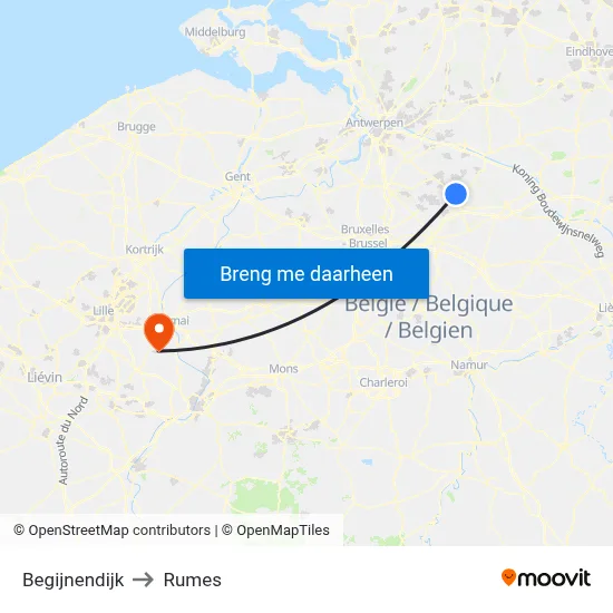 Begijnendijk to Rumes map