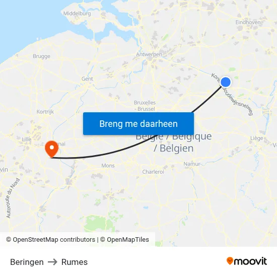 Beringen to Rumes map