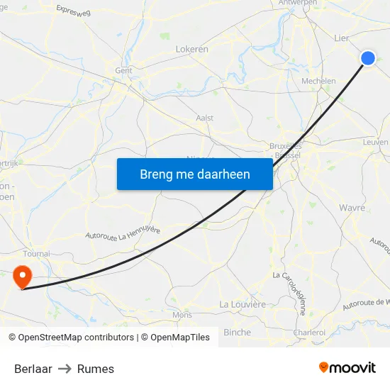 Berlaar to Rumes map
