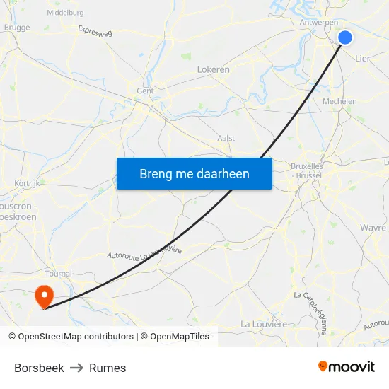 Borsbeek to Rumes map