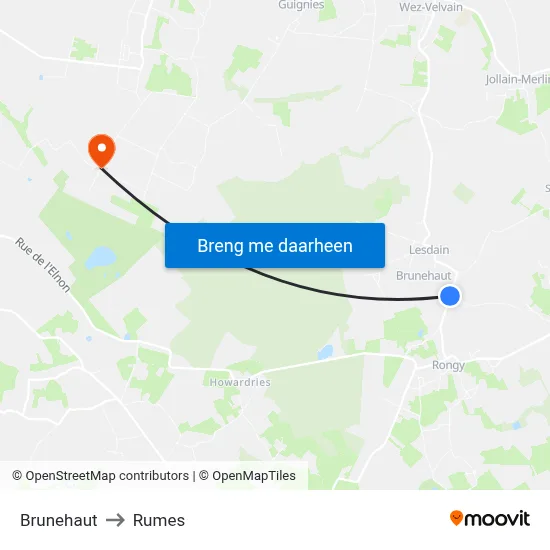 Brunehaut to Rumes map