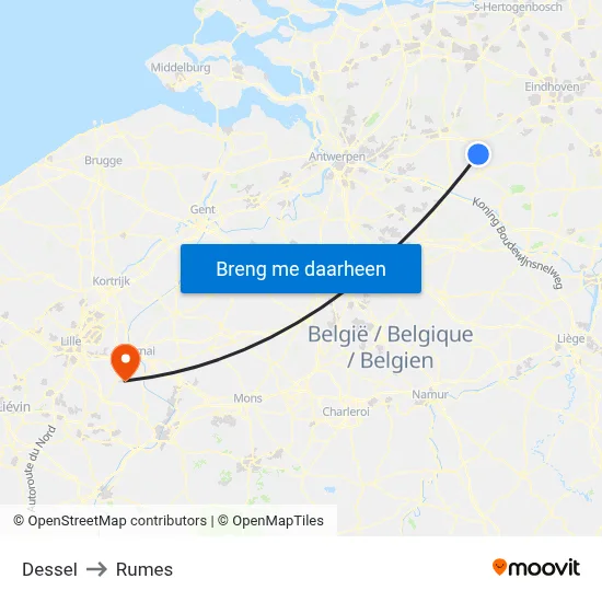 Dessel to Rumes map