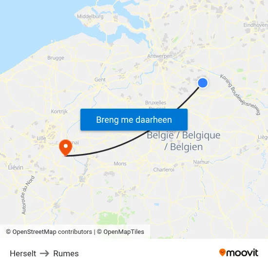 Herselt to Rumes map