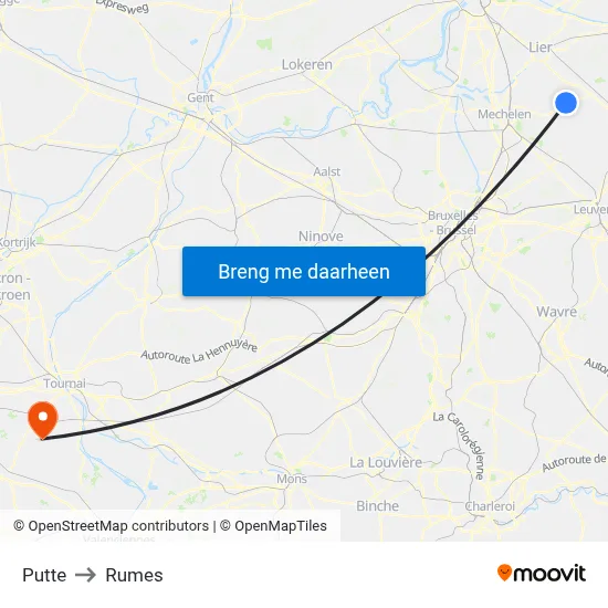 Putte to Rumes map