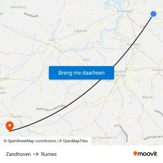 Zandhoven to Rumes map